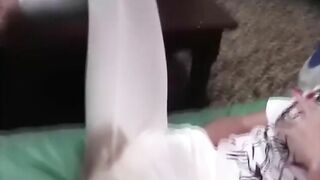 Girl squats to shit on the couch