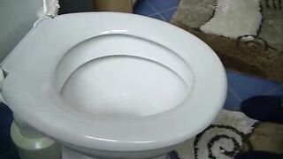 Woman shits on toilet from above