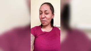 Woman takes a shit with a butt plug in the bathroom