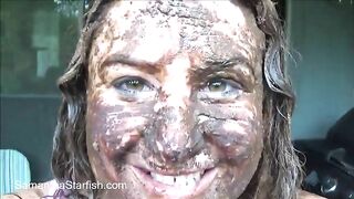 Woman smears shit all over her face and body