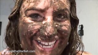 Woman smears shit all over her face and body