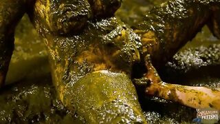 2 girls covered in shit and eating shit off the floor