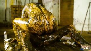 2 girls covered in shit and eating shit off the floor