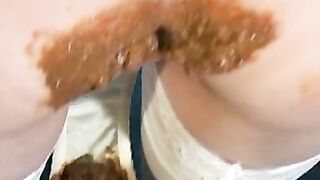 Slut in white panties takes a huge shit on the floor