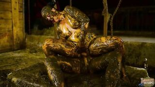 Couple rubbed in shit fuck each other in a shit pit