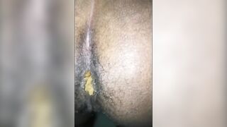 Woman takes a huge shit on the toilet with a tampon inside