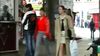 Girl in pink squats and shits in public