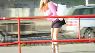Girl squats in public and takes a huge shit right on the ground