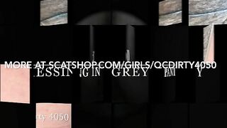 Messy girl wipes her gray panty on a metal bar
