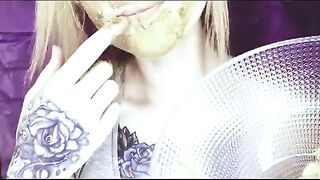 Girl eats a plate full of shit