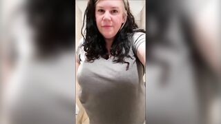 Woman squats over toilet and takes a huge shit