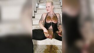 Woman takes a huge shit straight onto the floor