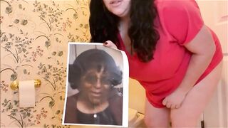 Woman squats and shits in the toilet
