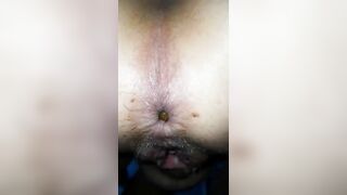 Woman spreads her ass, shows her shit covered asshole