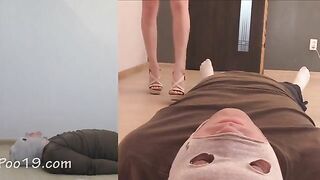 Girl squats and takes a huge shit while a woman licks her ass