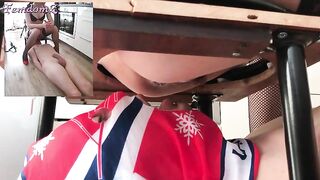 Girl in Union Jack thong takes a huge shit in her shoes