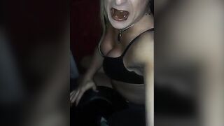 Slut sticks her finger in a bowl of shit