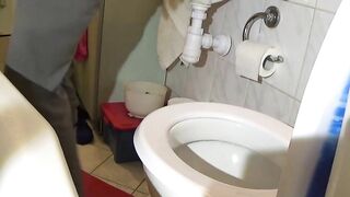 Woman takes a massive shit on toilet