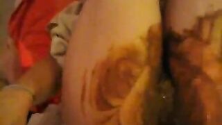 Woman takes a huge shit in her ass as a finger pulls it out
