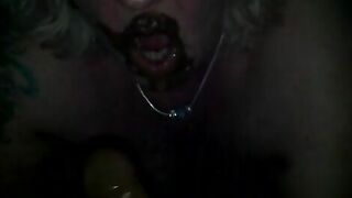 Woman sucks her own shit off the floor