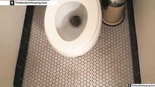 Girl in panties squats and takes a huge shit