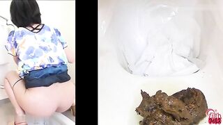 Woman takes a huge shit in a public bathroom