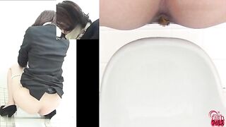 Girl in school uniform shits in the toilet