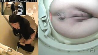 Woman shits in the toilet while looking into the camera