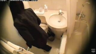Girl squats to take a huge shit in bathroom