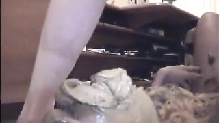 Woman eats a pile of shit and smears it all over