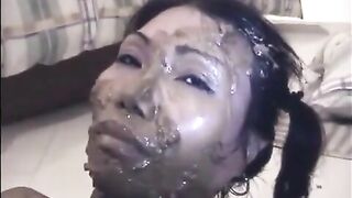 Woman eats a pile of shit and smears it all over