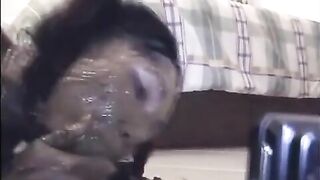 Woman eats a pile of shit and smears it all over