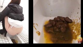 Hot girl shits in her white panties on the toilet