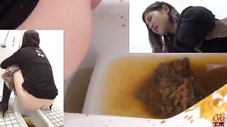 Girl takes a huge shit in the toilet and shows it to the camera