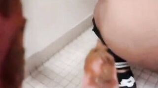 Woman drops a shit in the toilet