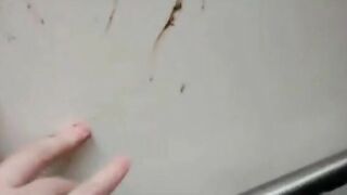 Woman drops a shit in the toilet