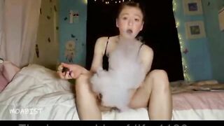 Woman takes a huge shit on the bed