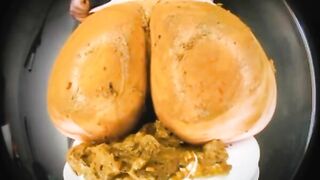 Woman uses her asshole to eat shit from a plate