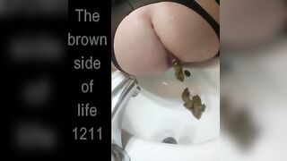 Woman takes a heavy shit in the toilet