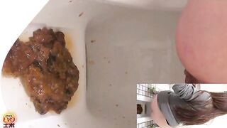 Girl spreads her ass and lays out a huge shit in a bowl