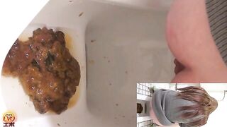 Girl spreads her ass and lays out a huge shit in a bowl