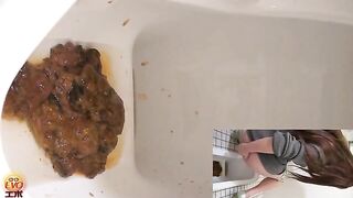 Girl spreads her ass and lays out a huge shit in a bowl