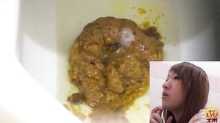 Woman takes a huge shit in a public restroom toilet