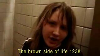 Woman plays with her shit in the toilet