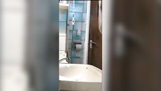 Girl in gray panties takes a massive shit on a sink