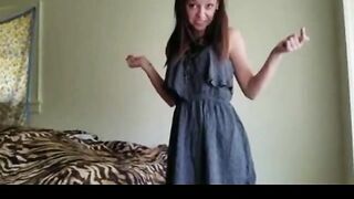 Girl squats to take a shit on the carpet