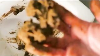 Woman takes a shit on a bathroom sink
