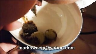 Woman stirs a bowl of shit and lemons