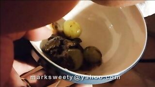 Woman stirs a bowl of shit and lemons