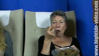 Woman eats shit off of a mans cock